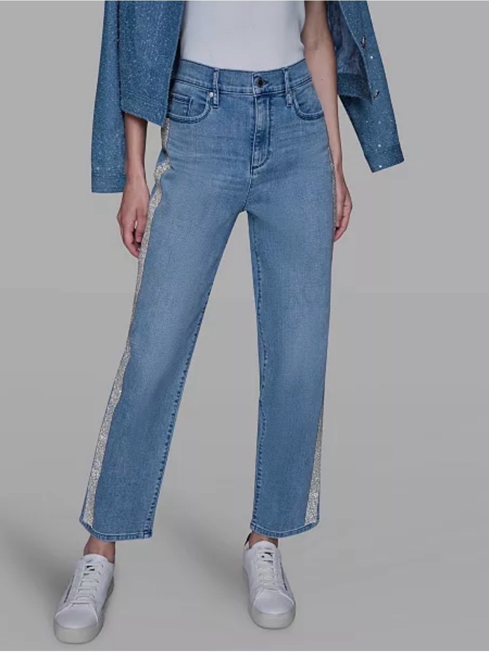 KARL LAGERFELD PARIS Women's Rhinestone Stripe Detail Jeans size 6